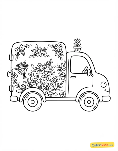 Desenho para colorir para imprimir: caminhão de entrega de flores