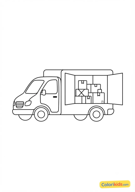 Desenho para colorir para imprimir: caminhão de entrega de encomendas com caixas