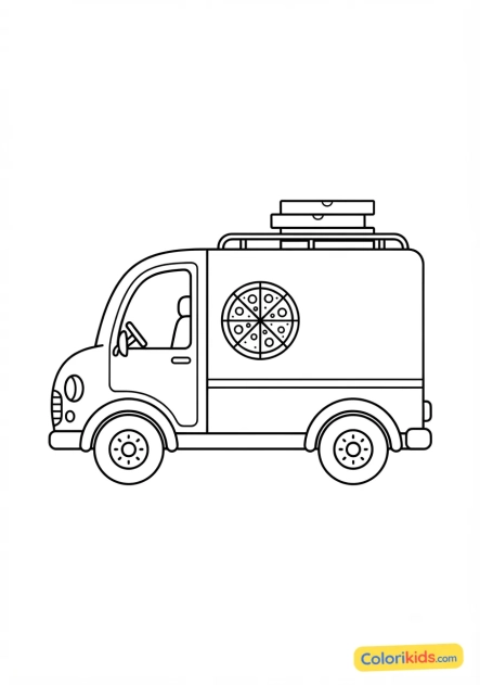 Ausmalbild zum Ausdrucken: pizzalieferwagen