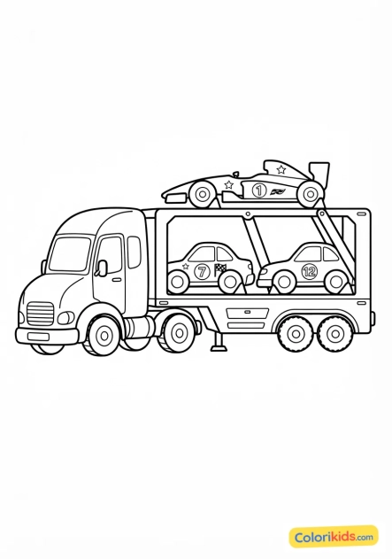 Ausmalbild zum Ausdrucken: rennwassertransporter / Rennwagentransporter