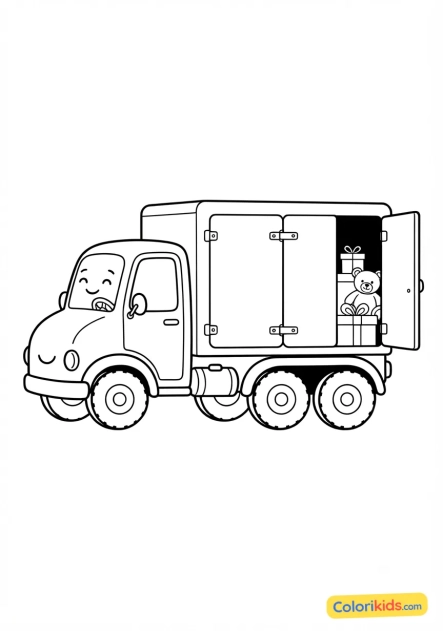 Desenho para colorir para imprimir: caminhão de entrega de brinquedos