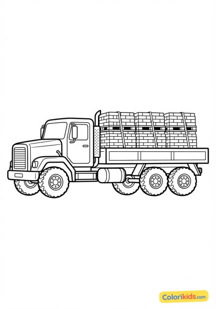 Ausmalbild zum Ausdrucken: lastwagen mit Bausteinen / Ziegelsteinen