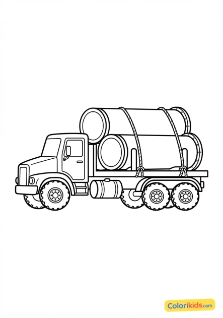 Ausmalbild zum Ausdrucken: lastwagen mit riesigen Rohren