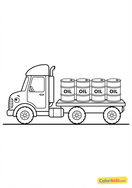 Ausmalbild zum Ausdrucken: lastwagen mit Ölfässern