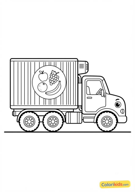 Desenho para colorir para imprimir: caminhão com reboque refrigerado para frutas
