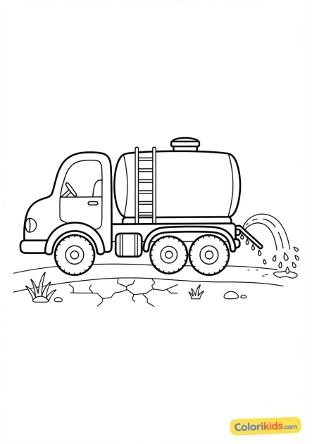 Dibujo para colorear para imprimir: camión cisterna de agua para riego