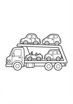 Malvorlage Autotransporter mit kleinen Autos
