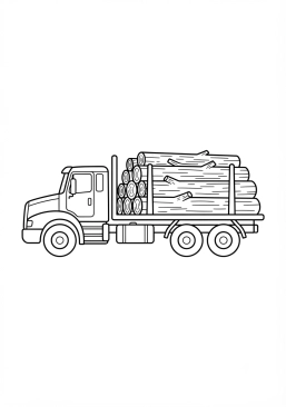 Malvorlage Holztransporter mit Baumstämmen