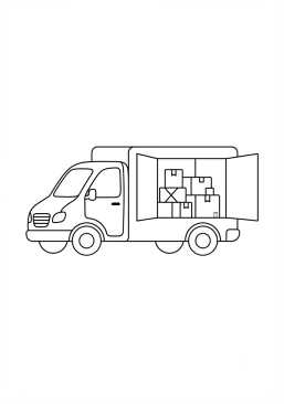 Malvorlage Paketlieferwagen mit Kartons