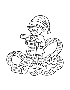 Elf checking the nice list Coloring