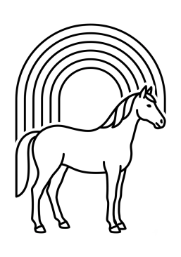 Coloriage Cheval sous un arc-en-ciel