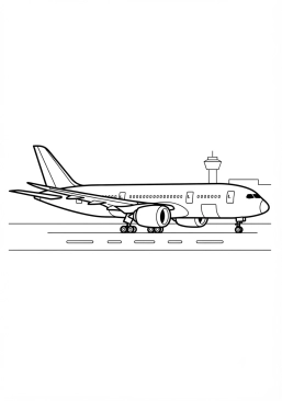 Coloriage Avion de ligne sur une piste d'aéroport