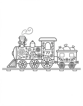 Coloriage Locomotive avec une décoration florale